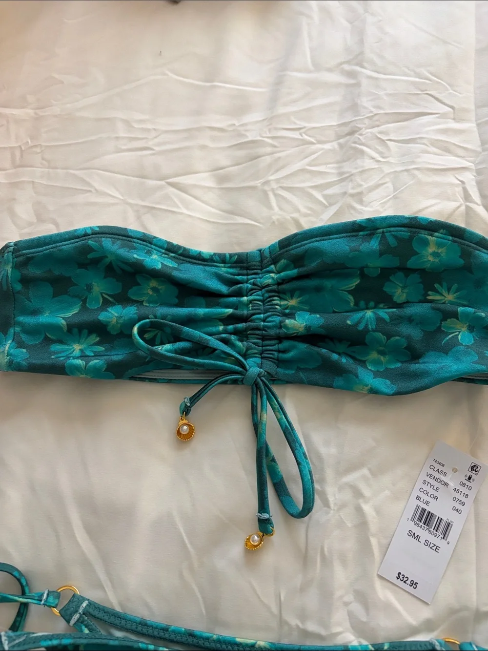PacSun Teal Floral Bandeau Tie-Side Bikini